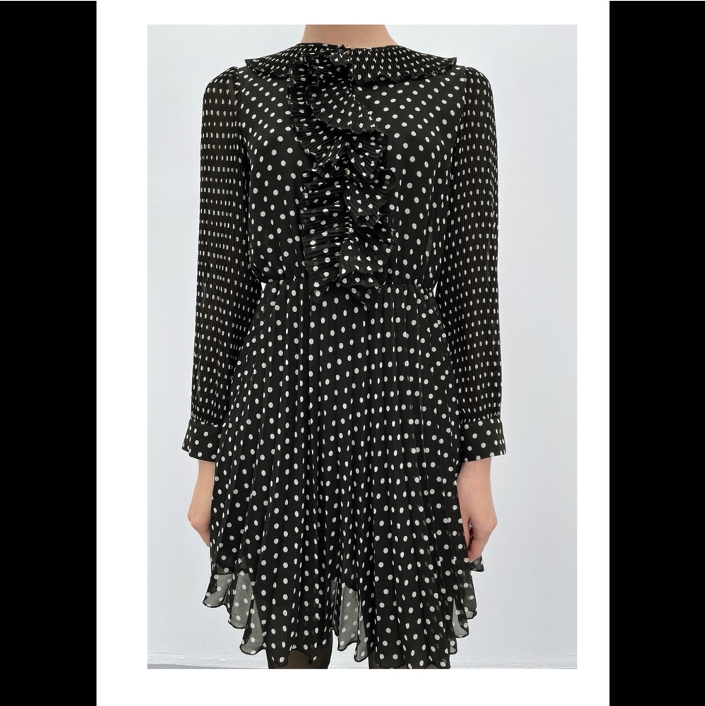 Last One Zara | NWT Pleated print Dress black Polka dot